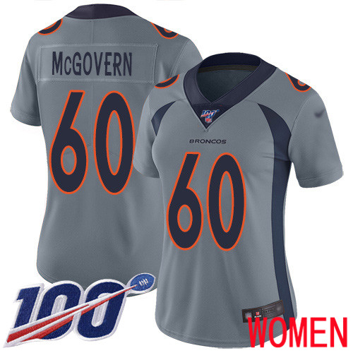 Women Denver Broncos #60 Connor McGovern Limited Silver Inverted Legend 100th Season Football NFL Jersey